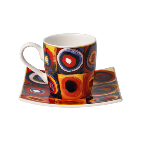 Goebel - Wassily Kandinsky | Kop en schotel Espresso Vierkanten | Porselein - 10cm - 100ml