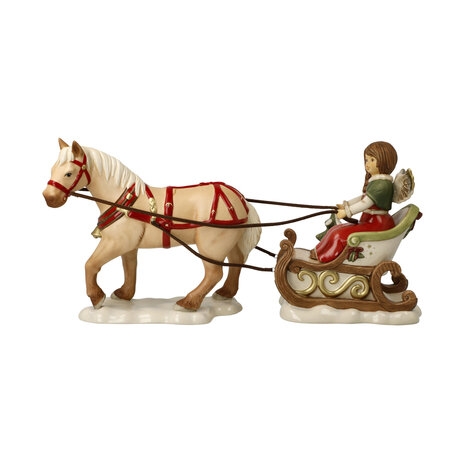Goebel - Noël | Statue / figurine décorative Promenade en traîneau d'hiver des anges | Faïence - 37cm