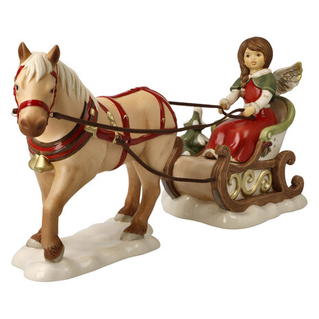 Goebel - Noël | Statue / figurine décorative Promenade en traîneau d'hiver des anges | Faïence - 37cm