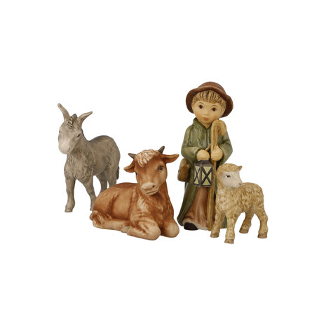 Goebel - Kerst | Decoratief beeld / figuur Kerststal set Dieren en Herder | Aardewerk - 11cm