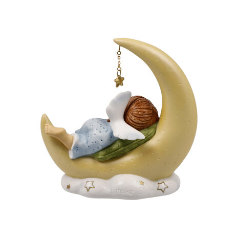Goebel - Nina et Marco | Statue / figurine décorative Ange gardien confortable nuit au clair de lune | Porcelaine - 11cm