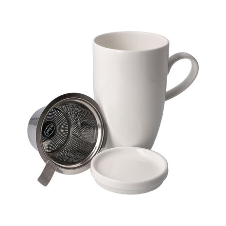 Goebel-Kaiser | Tasse à thé avec couvercle et passoire blanc | Tasse - porcelaine - 450ml