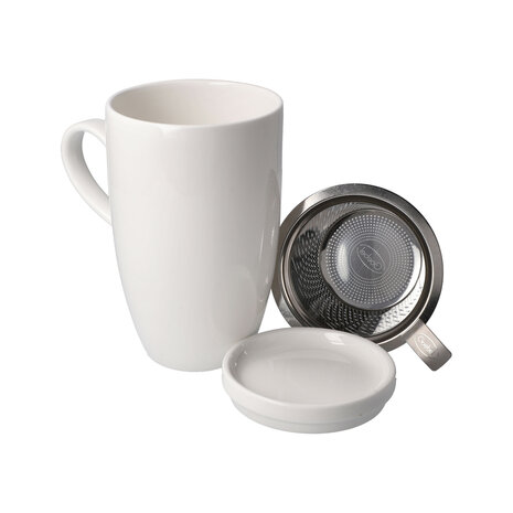 Goebel-Kaiser | Tasse à thé avec couvercle et passoire blanc | Tasse - porcelaine - 450ml