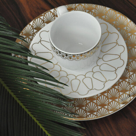 Goebel - VOLA | Cup and saucer - 4 pieces First Gold I | Porcelain - 14cm - with real gold - 200ml