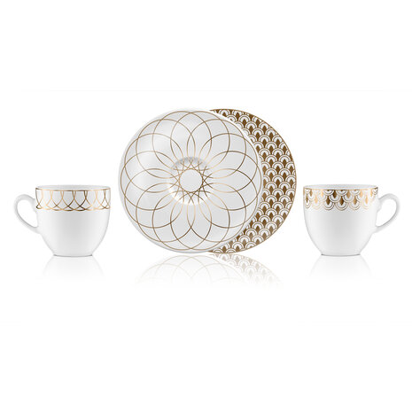 Goebel - VOLA | Cup and saucer - 4 pieces First Gold II | Porcelain - 14cm - with real gold - 200ml