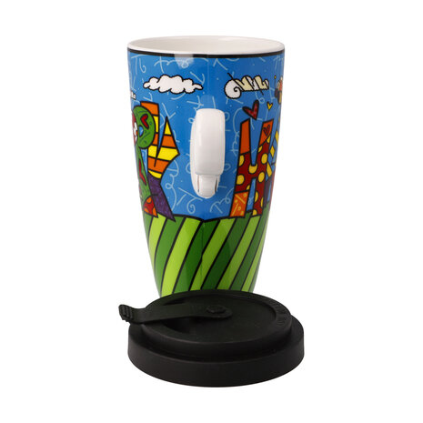 Goebel - Romero Britto | Coffee / Tea Mug Happy | Cup to go - porcelain - 500ml - with lid