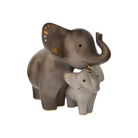 Goebel - Elephant | Decorative statue / figure Kindani & Latika | Earthenware - 20cm - elephant - with real gold - Limited Edition