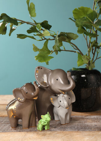 Goebel - Elephant | Decoratief beeld / figuur Kindani & Latika | Aardewerk - 24cm - olifant - met echt goud - Limited Edition
