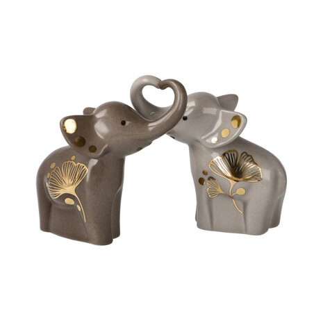 Goebel - Elephant | Salt and pepper set Gingko | Earthenware - 11cm - elephant - with real gold - 2 pieces