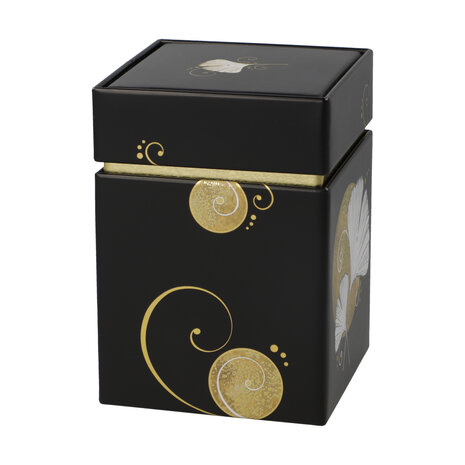 Goebel - Lotus | Boîte à Thé Ginkgo Noir | Métal - 11cm - boîte de rangement