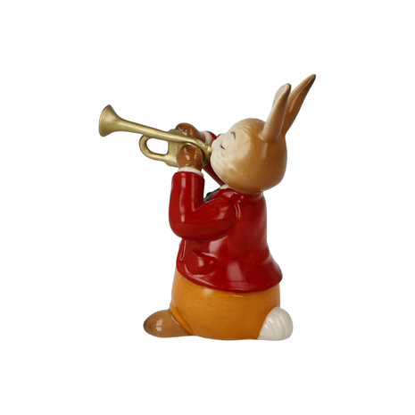 Goebel - Pasen | Decoratief beeld / figuur Haas Gedreven trompettist | Aardewerk - 8cm - paashaas