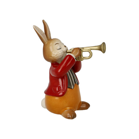Goebel - Pâques | Statue / figurine décorative Lièvre Trompettiste passionné | Faïence - 8cm - Lapin de Pâques