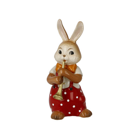 Goebel - Pâques | Statue / figurine décorative Lièvre Cher joueur de flûte | Faïence - 8cm - Lapin de Pâques