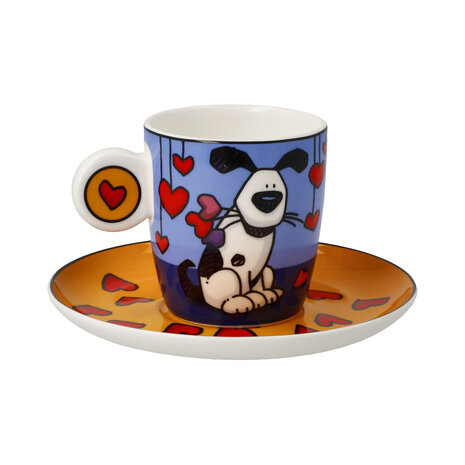 Goebel - Ed Heck | Cup and saucer Espresso Love Dog | Porcelain - 12cm - 100ml