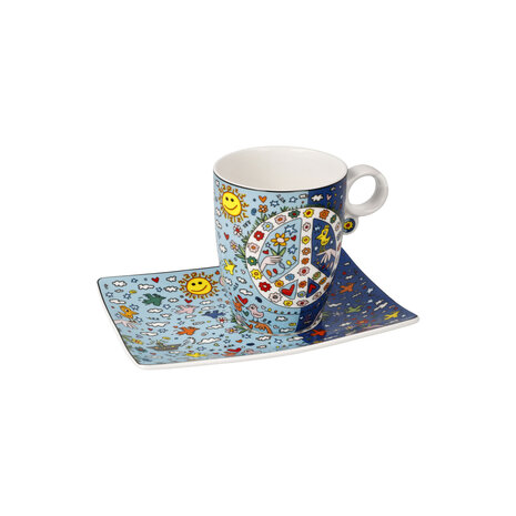 Goebel - James Rizzi | Kop en schotel Give Peace a Chance | Porselein - 19cm - 400ml