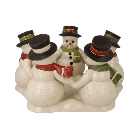 Goebel - Kerst | Decoratief beeld Sneeuwpoppen Beste vrienden | Aardewerk - 22cm - theelichthouder