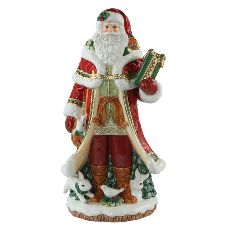 Goebel - Fitz and Floyd | Decoratief beeld Kerstman met cadeau | Aardewerk - 32cm - kerst