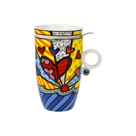 Goebel - Romero Britto | Theekop met deksel en zeef A New Day | Beker - porselein - 450ml