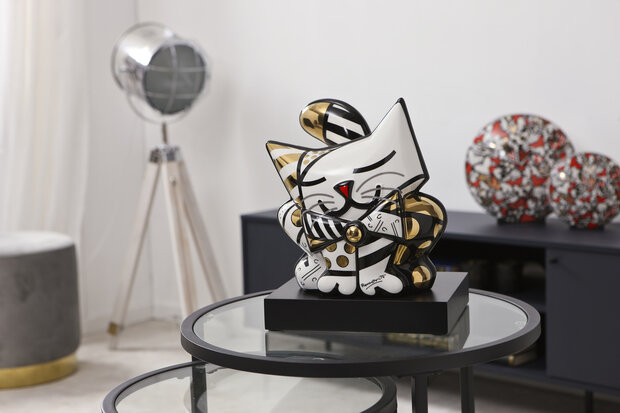 Goebel - Romero Britto | Decoratief beeld Golden Cat | Porselein - 31cm - Limited Edition