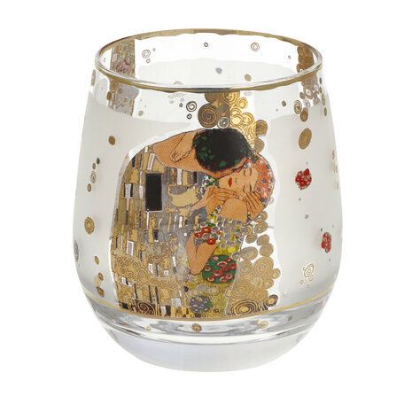 Goebel - Gustav Klimt | Windlicht / Theelicht De kus | Glas - 9cm - waxinelicht houder - met echt goud