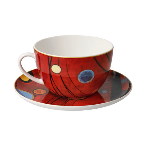 Goebel - Wassily Kandinsky | Kop en schotel Cappuccino Zwaar rood | Porselein - 19cm - 500ml