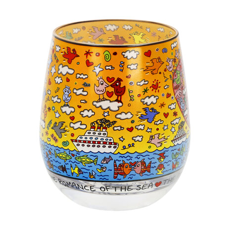 Goebel - James Rizzi | Windlicht / Theelicht Romance of the Sea | Glas - 9cm - waxinelicht houder