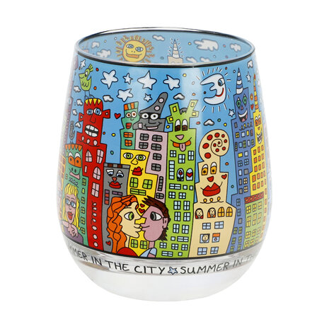 Goebel - James Rizzi | Windlicht / Theelicht Summer in the City | Glas - 9cm - waxinelicht houder