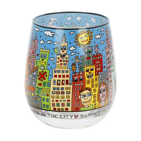 Goebel - James Rizzi | Windlicht / Theelicht Summer in the City | Glas - 9cm - waxinelicht houder