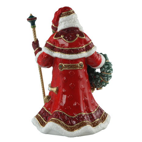 Goebel - Fitz and Floyd | Decoratief beeld Kerstman met krans en staf | Aardewerk - 33cm - kerst