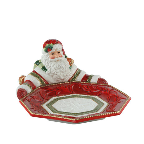 Goebel - Fitz and Floyd | Decoratieve schaal Kerstman presenteert | Aardewerk - 36cm