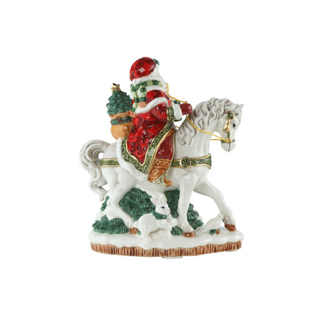 Goebel - Fitz and Floyd | Decoratief beeld Kerstman op paard | Aardewerk - 20cm - kerst