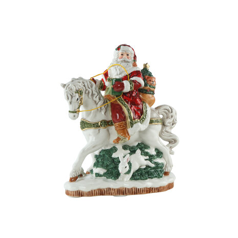 Goebel - Fitz and Floyd | Decoratief beeld Kerstman op paard | Aardewerk - 20cm - kerst