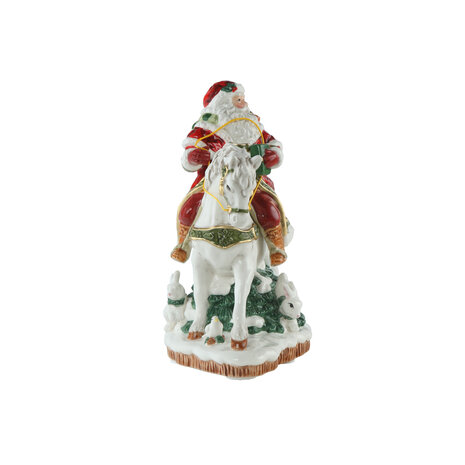 Goebel - Fitz and Floyd | Decoratief beeld Kerstman op paard | Aardewerk - 20cm - kerst