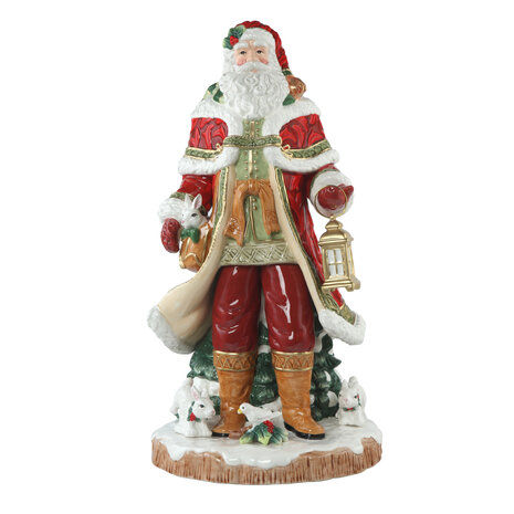 Goebel - Fitz and Floyd | Decoratief beeld Kerstman met lantaarn | Aardewerk - 49cm - kerst