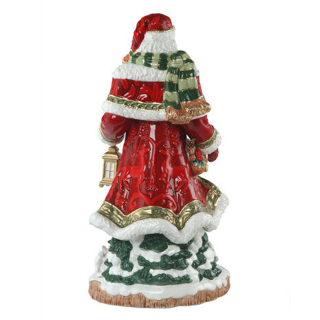 Goebel - Fitz and Floyd | Decoratief beeld Kerstman met lantaarn | Aardewerk - 49cm - kerst