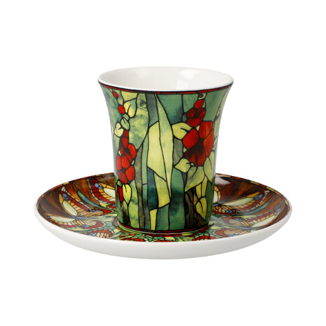 Goebel - Louis Comfort Tiffany | Kop en schotel Espresso Vlinders | Porselein - 12cm - 100ml