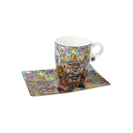Goebel - James Rizzi | Kop en schotel Remenber those Cool Coal Days | Porselein - 19cm - 400ml