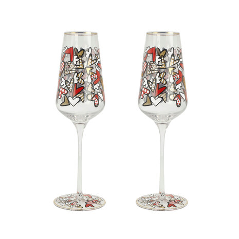 Goebel - Romero Britto | Champagne glazen set 2 stuks All We Need Is Love | Glas - 23cm - met echt goud