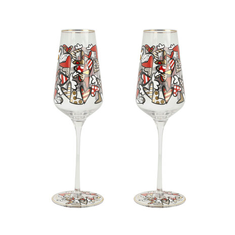 Goebel - Romero Britto | Champagne glazen set 2 stuks All We Need Is Love | Glas - 23cm - met echt goud