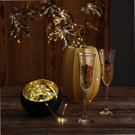 Goebel - Gustav Klimt | Champagne glas De Kus | Glas - 24cm - met echt goud - 100ml - 2 stuks