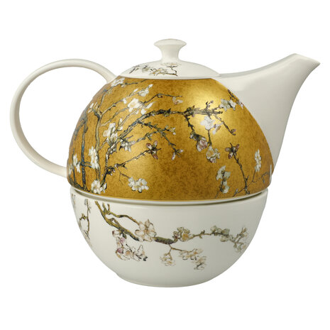 Goebel - Vincent van Gogh | Theepot met warmer Amandelboom goud | Porselein - theekan - 1,2L