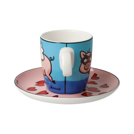 Goebel - Ed Heck | Kop en schotel Espresso When Pigs Fly | Porselein - 12cm - 100ml - 2 stuks