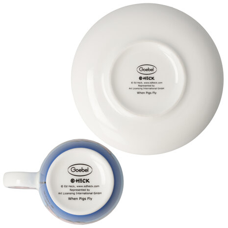 Goebel - Ed Heck | Kop en schotel Espresso When Pigs Fly | Porselein - 12cm - 100ml - 2 stuks