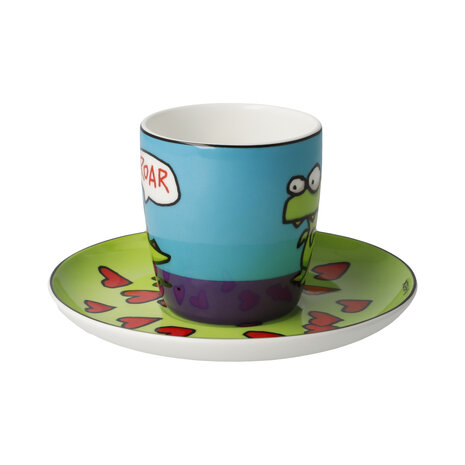 Goebel - Ed Heck | Kop en schotel Espresso Roar | Porselein - 12cm - 100ml - 2 stuks