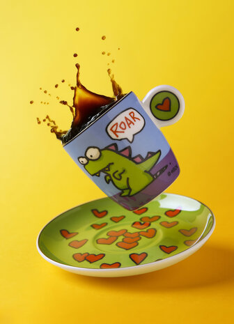 Goebel - Ed Heck | Kop en schotel Espresso Roar | Porselein - 12cm - 100ml - 2 stuks