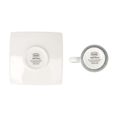 Goebel - James Rizzi | Kop en schotel Espresso Family of Fish | Porselein - 10cm - 100ml - 2 stuks