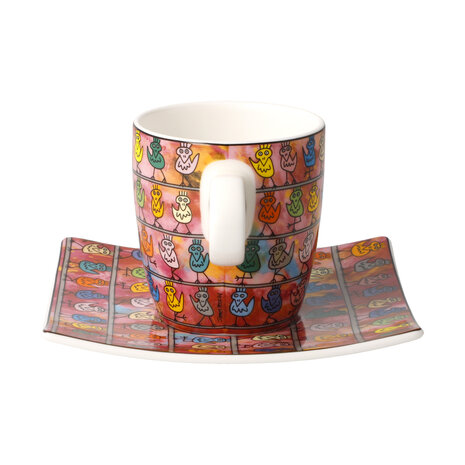 Goebel - James Rizzi | Kop en schotel Espresso We are the Birds | Porselein - 10cm - 100ml - 2 stuks