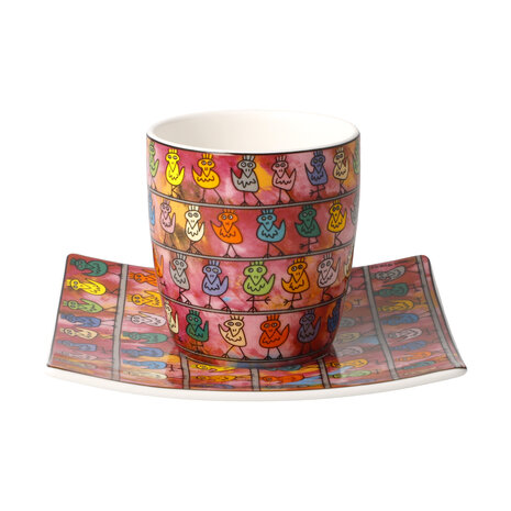 Goebel - James Rizzi | Kop en schotel Espresso We are the Birds | Porselein - 10cm - 100ml - 2 stuks