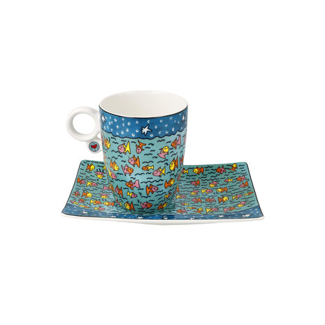 Goebel - James Rizzi | Kop en schotel Family of Fish | Porselein - 19cm - 400ml