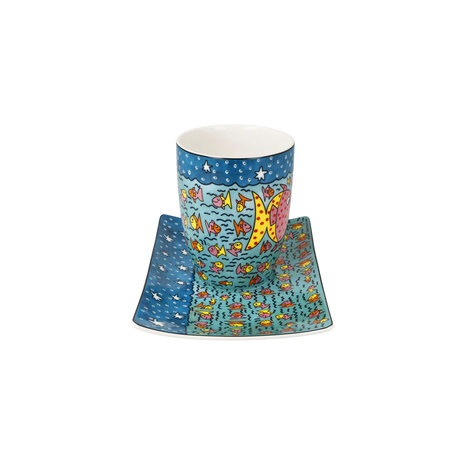 Goebel - James Rizzi | Kop en schotel Family of Fish | Porselein - 19cm - 400ml